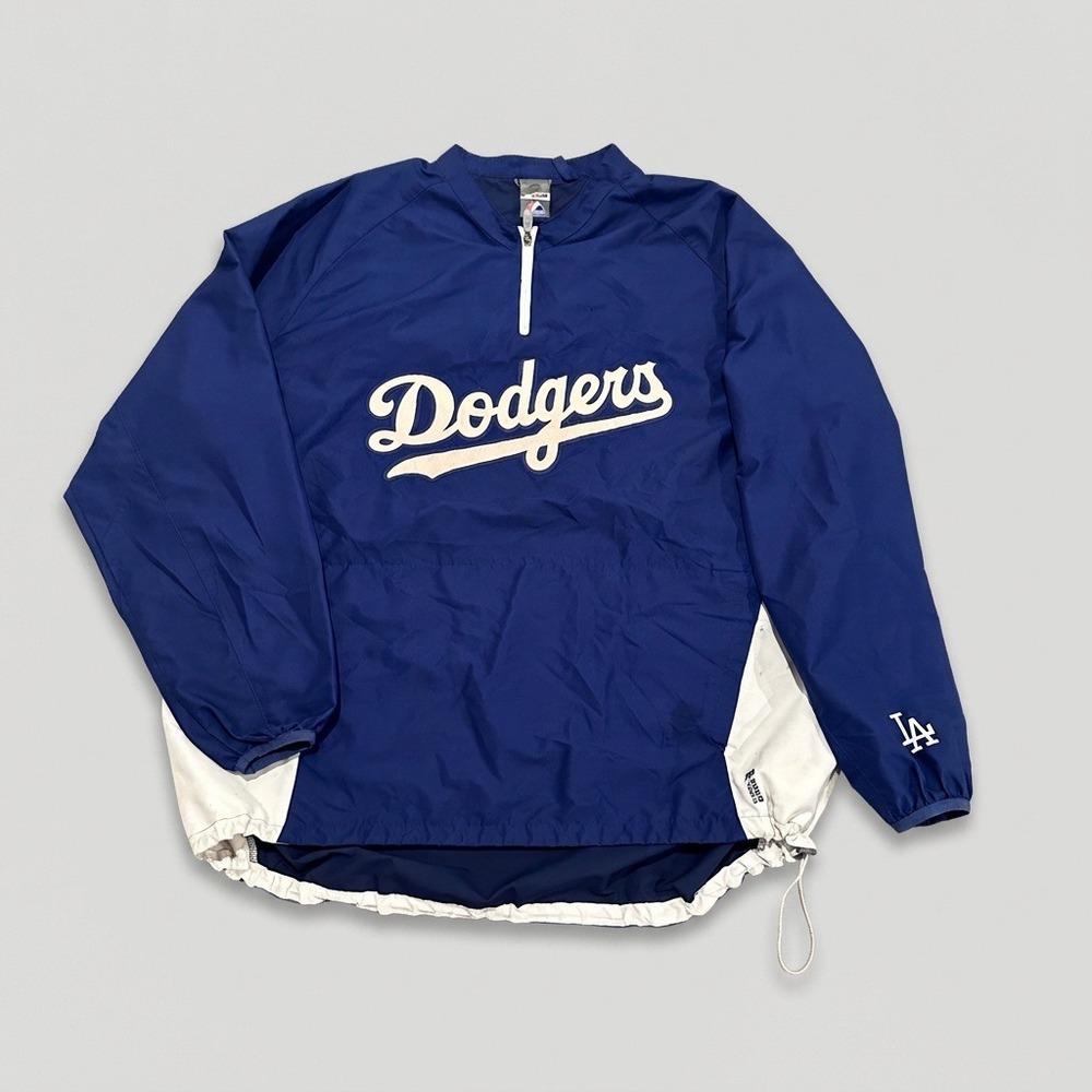 Majestic Los Angeles Dodgers Quarter Zip Windbreaker Cool Base Blue Mens XL